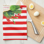 Serviette de cuisine rayée rouge Noël (Quart Plié)