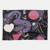 Serviette de cuisine rétro. Noir, blanc, violet, r (Horizontal)