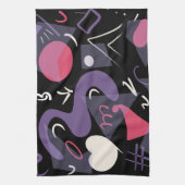 Serviette de cuisine rétro. Noir, blanc, violet, r (Vertical)