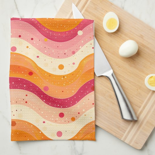 Serviette de cuisine Retro Sunset Waves (Quart Plié)