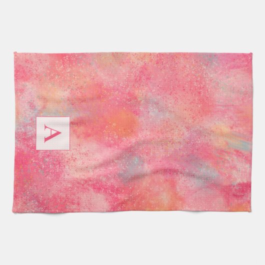 Serviette de cuisine rose Abstrait Monogram (Horizontal)