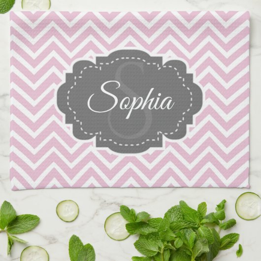 Serviette de cuisine rose Chevron (Plié)