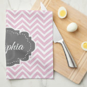 Serviette de cuisine rose Chevron (Quart Plié)