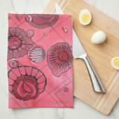 Serviette de cuisine rose de coeurs (Quart Plié)