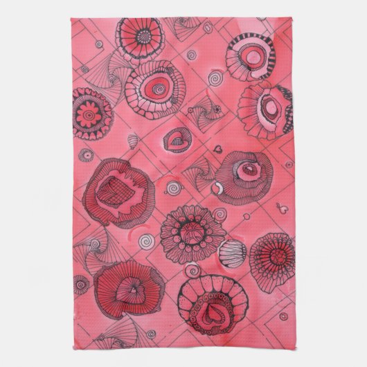 Serviette de cuisine rose de coeurs (Vertical)