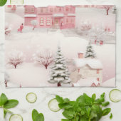 Serviette de cuisine rose de Noël. (Plié)