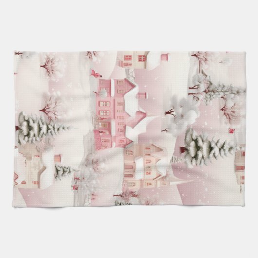 Serviette de cuisine rose de Noël. (Horizontal)