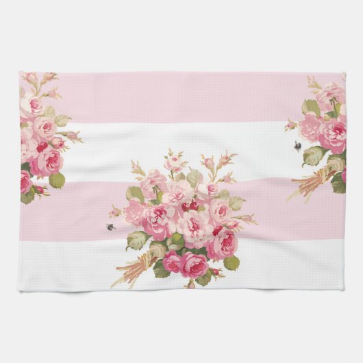 Serviette de cuisine rose de rayure de pivoine du (Horizontal)