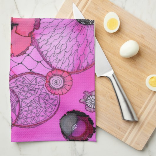 Serviette de cuisine rose de surprise (Quart Plié)