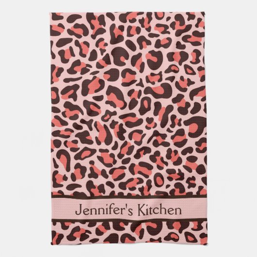 Serviette de cuisine rose Empreinte de léopard rét (Vertical)