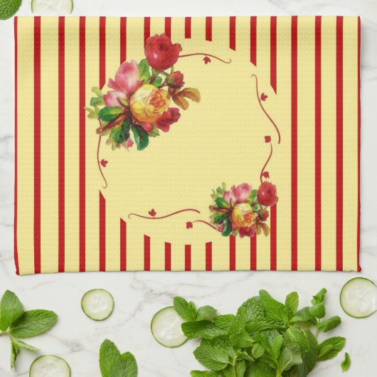 Serviette de cuisine rose en bande (Plié)