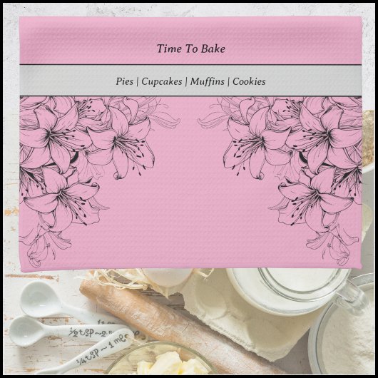Serviette de cuisine rose et noire, c'est temps de