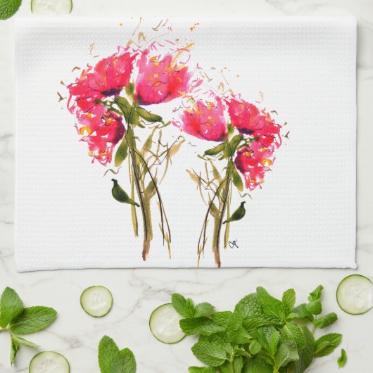 Serviette de cuisine rose Floral (Plié)