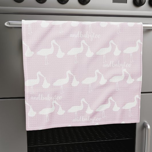 Serviette de cuisine rose Motif Stork
