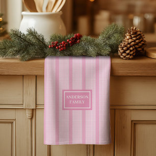 Serviette de cuisine rose personnalisée chic pour