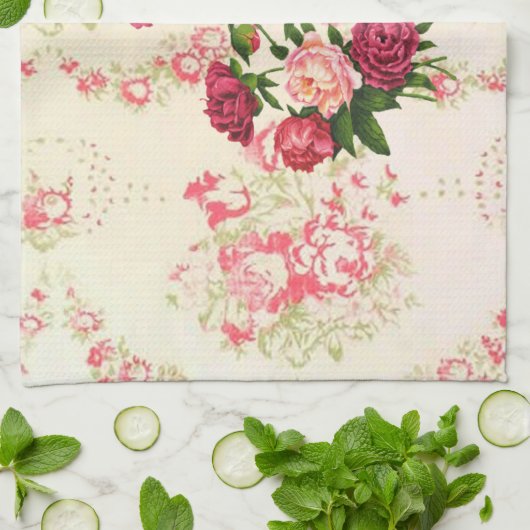 Serviette de cuisine rose Roses (Plié)