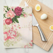 Serviette de cuisine rose Roses (Quart Plié)