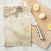 Serviette de cuisine Rose vintage rose et ivoire (Quart Plié)