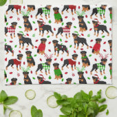 Serviette de cuisine Rottweiler de Noël (Plié)