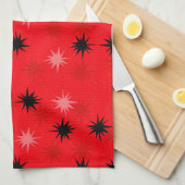 Serviette de cuisine rouge atomique de Starbursts (Quart Plié)