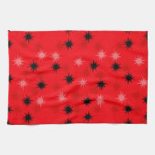 Serviette de cuisine rouge atomique de Starbursts (Horizontal)