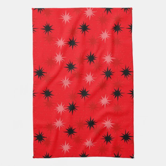 Serviette de cuisine rouge atomique de Starbursts (Vertical)