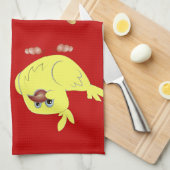 Serviette de cuisine rouge avec le poussin rose de (Quart Plié)