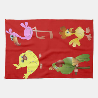 Serviette de cuisine rouge avec le poussin rose de