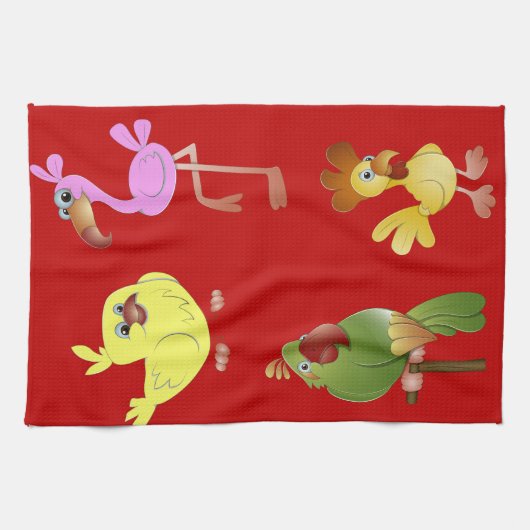 Serviette de cuisine rouge avec le poussin rose de (Horizontal)
