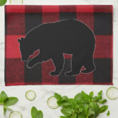 Serviette de cuisine Rouge Buffle Plaid Ours Noir (Plié)