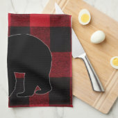 Serviette de cuisine Rouge Buffle Plaid Ours Noir (Quart Plié)