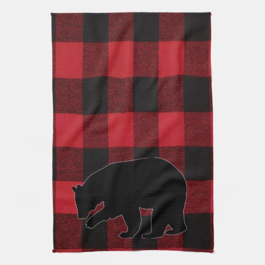 Serviette de cuisine Rouge Buffle Plaid Ours Noir (Vertical)