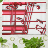 Serviette de cuisine rouge de clavier de piano (Plié)