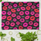 Serviette de cuisine rouge et rose Kisses XOXO (Plié)