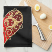 Serviette de cuisine rouge Filigree Heart (Quart Plié)