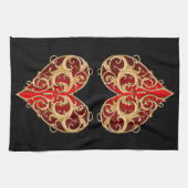 Serviette de cuisine rouge Filigree Heart (Horizontal)