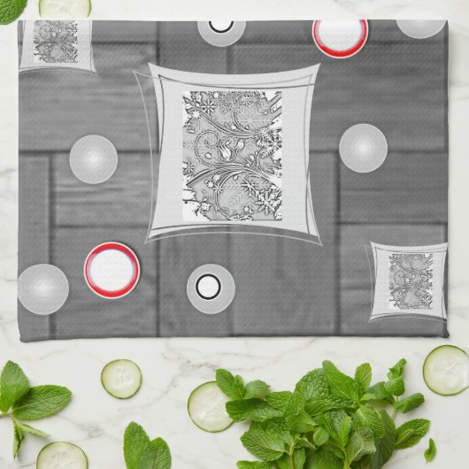 serviette de cuisine rouge gris (Plié)