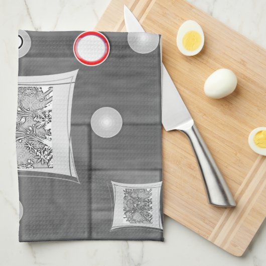 serviette de cuisine rouge gris (Quart Plié)