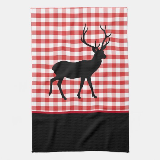 Serviette de cuisine-Rouge Plaid-Deer (Vertical)
