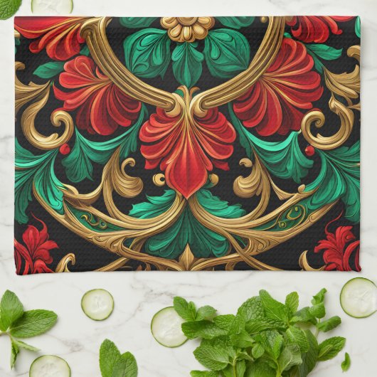 Serviette de cuisine rouge vert (Plié)