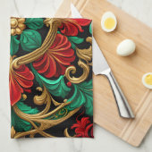 Serviette de cuisine rouge vert (Quart Plié)