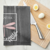 Serviette de cuisine rustique de libellule rose (Quart Plié)