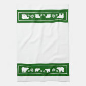 Serviette de cuisine rustique vert blanc ours pine (Vertical)