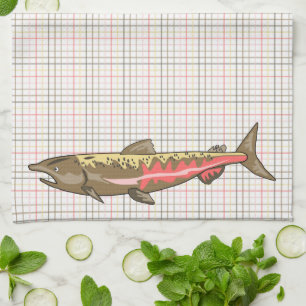 Serviette de cuisine - Saumon Chinook sur Plaid