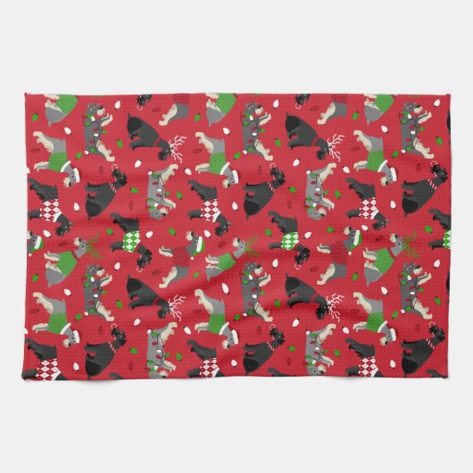 Serviette de cuisine Schnauzer de Noël (Horizontal)