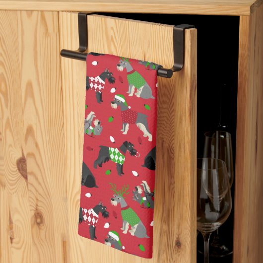 Serviette de cuisine Schnauzer de Noël (Pliage en tiers)
