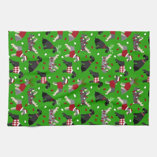 Serviette de cuisine Schnauzer de Noël (Horizontal)