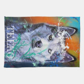 Serviette de cuisine Sibérienne Husky customisée (Horizontal)