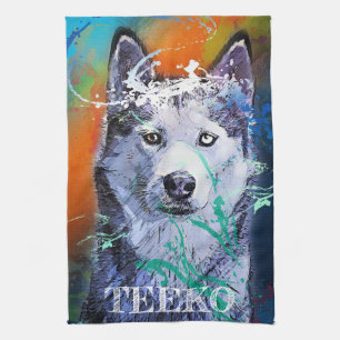 Serviette de cuisine Sibérienne Husky customisée