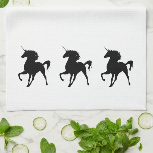 Serviette de cuisine Silhouette Unicorne Noire (Plié)